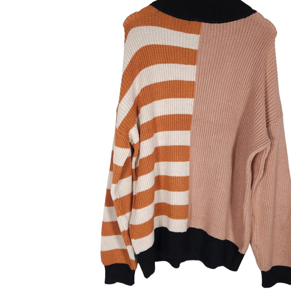 Thread Virginia Polo Sweater Large Orange Black Stripe Colorblock Partial Zip - Picture 10 of 14